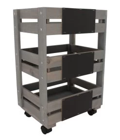 Holz-Trolley Mit 3 Behältern, Grau-braun, Ca. B37,6/H89,4/T28 Cm