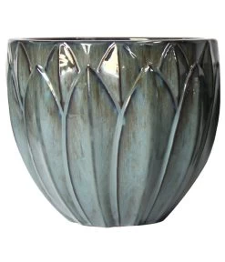 Dehner Keramik-Topf Kassandria, Rund, Grün-blau