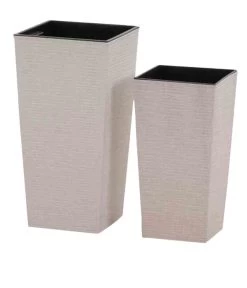 Siena Garden Kunststoff-Topf-Set ECO Nizza, Konisch, Weiß, Ca. B25/H46,5/T25 & B30/H57/T30 Cm, 2-teilig