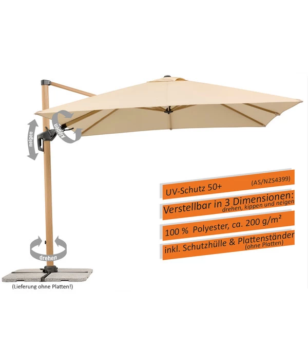 Schneider Ampelschirm Rhodos Twist Woody, Quadratisch, Ca. B300/T300 Cm - Image 5